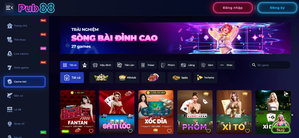 PUB88 mang đến kho game bài trực tuyến đa dạng với loạt trò chơi quen thuộc, phù hợp cho cả người chơi mới lẫn cao thủ